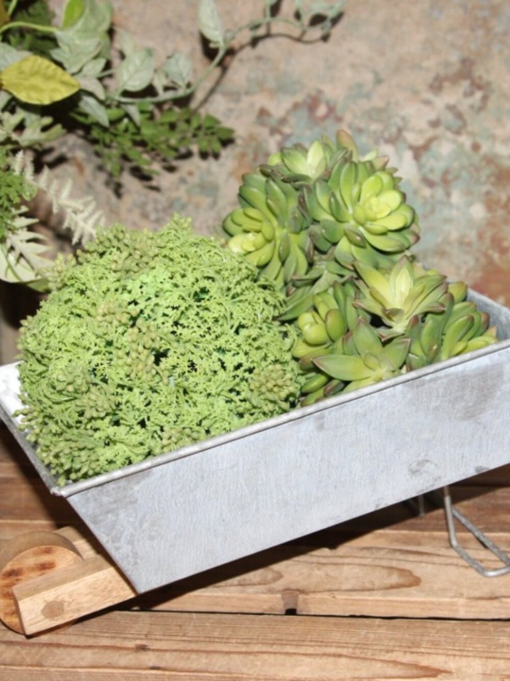 NEW Galvanized Metal & Wood French Farmhouse Wheelbarrow Planter Box